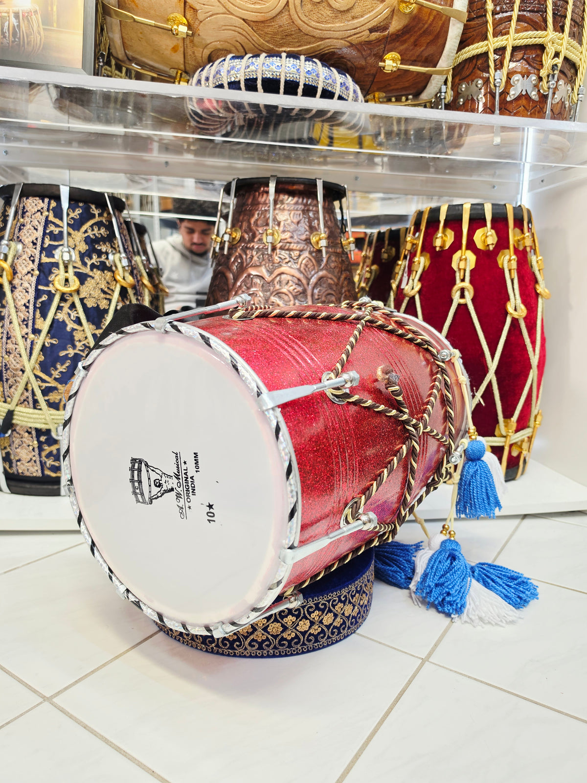 AgniPulse 17.75" Red Spark Fiberglass Punjabi Dhol 10" Skins