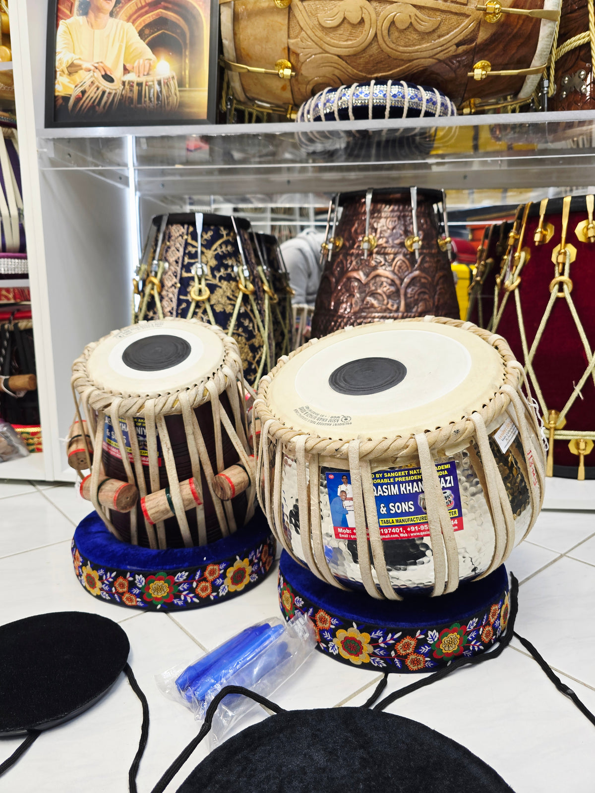 NaadVriksh: 6" C# Red Sheesham Qasim Khan Niyazi Dayan + 9.25" Silver Copper Qasim Bayan Tabla Set (Exceptional Tone, Minor Cosmetic Blemishes) **