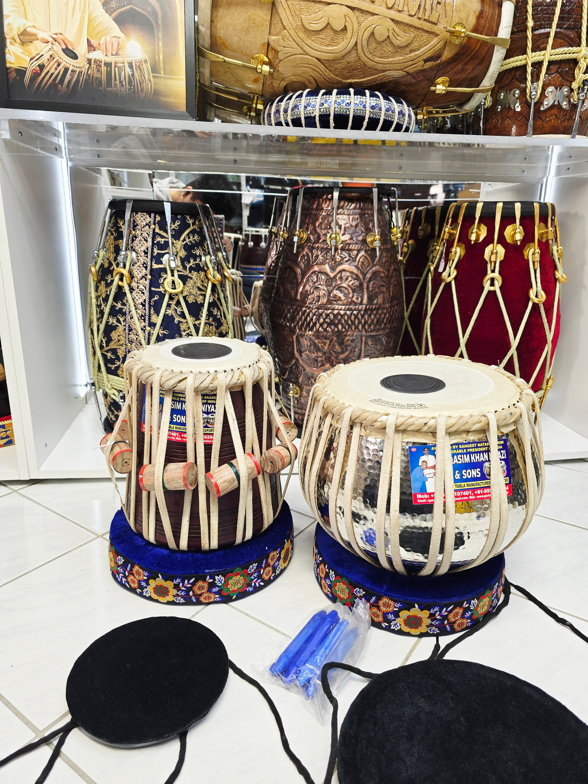 NaadVriksh: 6" C# Red Sheesham Qasim Khan Niyazi Dayan + 9.25" Silver Copper Qasim Bayan Tabla Set (Exceptional Tone, Minor Cosmetic Blemishes) **
