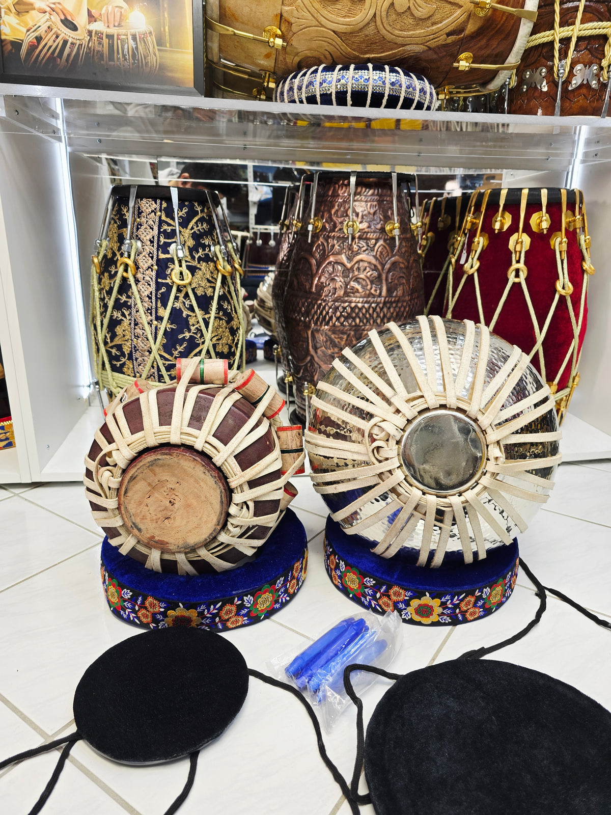 NaadVriksh: 6" C# Red Sheesham Qasim Khan Niyazi Dayan + 9.25" Silver Copper Qasim Bayan Tabla Set (Exceptional Tone, Minor Cosmetic Blemishes) **
