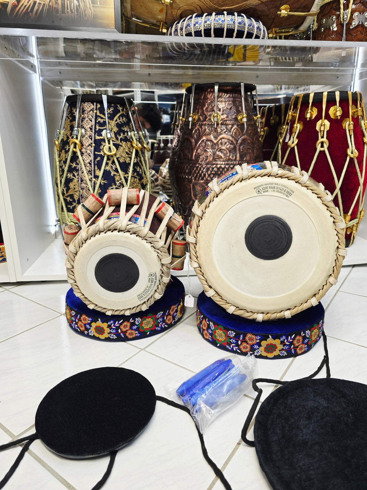 NaadVriksh: 6" C# Red Sheesham Qasim Khan Niyazi Dayan + 9.25" Silver Copper Qasim Bayan Tabla Set (Exceptional Tone, Minor Cosmetic Blemishes) **