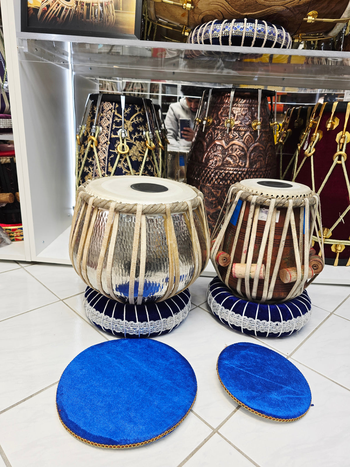 Svarion: 6" C/C# Red Sheesham Dayan + 9" Silver Copper Bayan Concert Tabla Set *Cosmetic Ghatta Marks