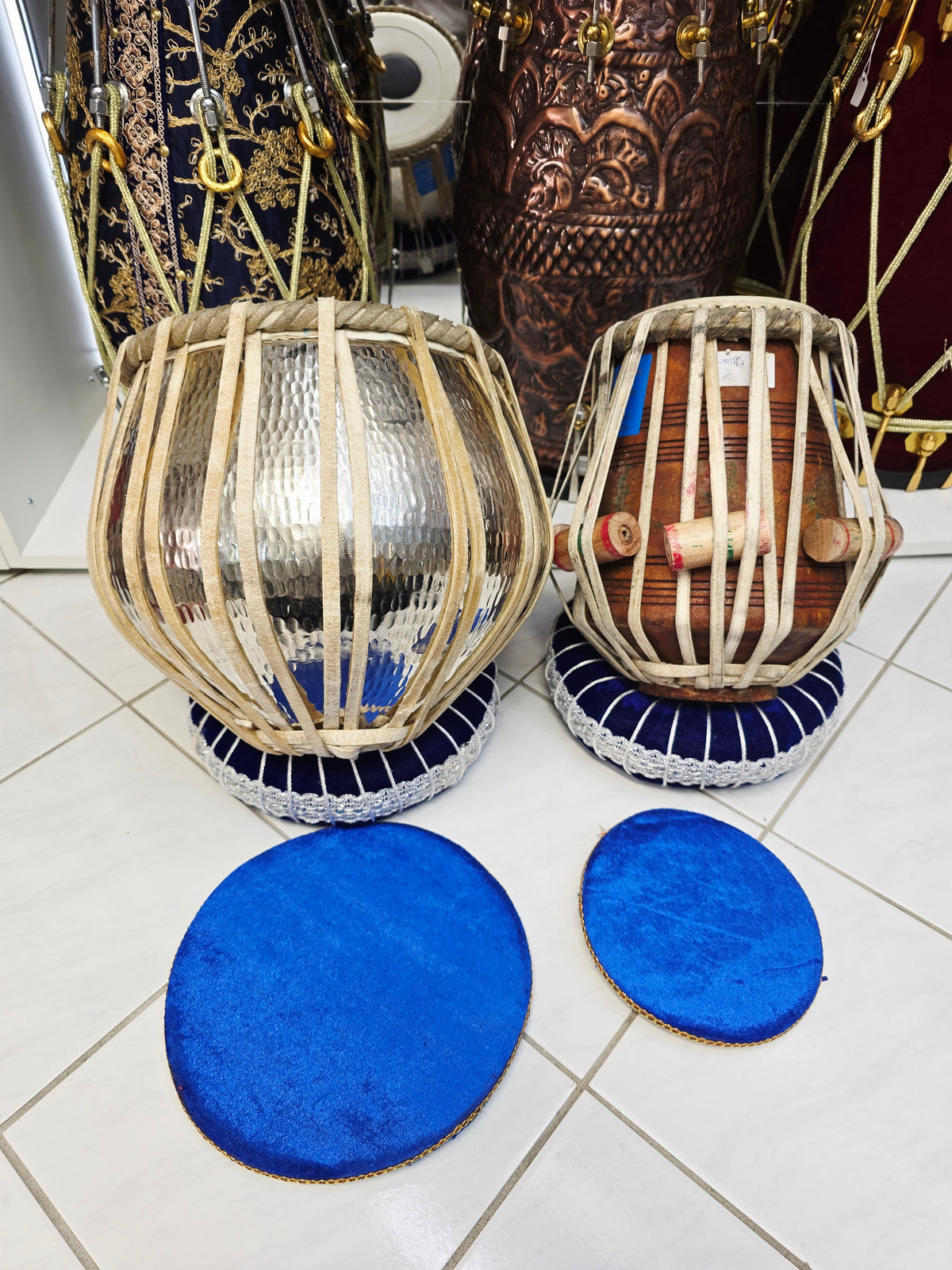 Svarion: 6" C/C# Red Sheesham Dayan + 9" Silver Copper Bayan Concert Tabla Set *Cosmetic Ghatta Marks