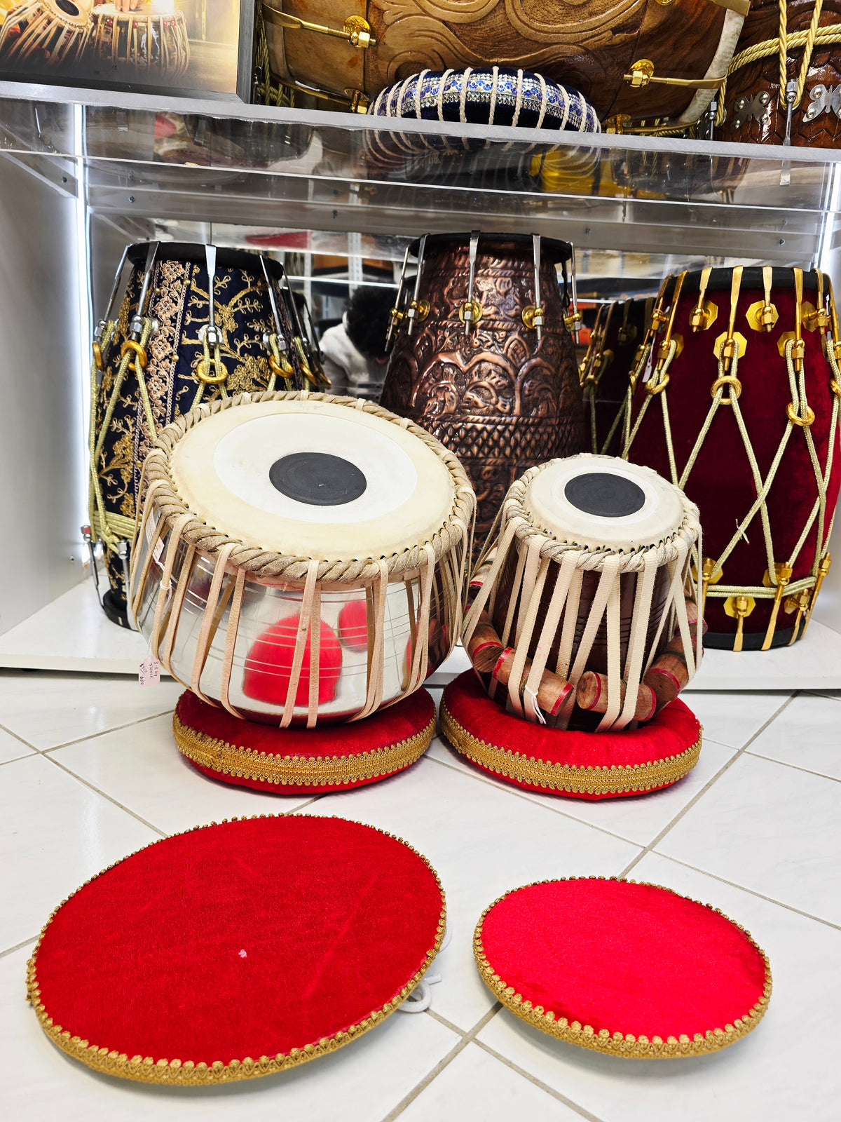 Zerion 5.25" D#/E Red Sheesham Nylon-Strapped Dayan + 9.25" 3.3kg Steel Bayan Student Tabla Set *Very Minor Cosmetic Blemishes