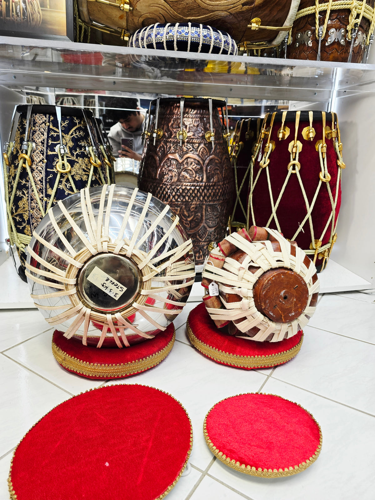 Zerion 5.25" D#/E Red Sheesham Nylon-Strapped Dayan + 9.25" 3.3kg Steel Bayan Semi-Pro Tabla Set *Very Minor Cosmetic Blemishes