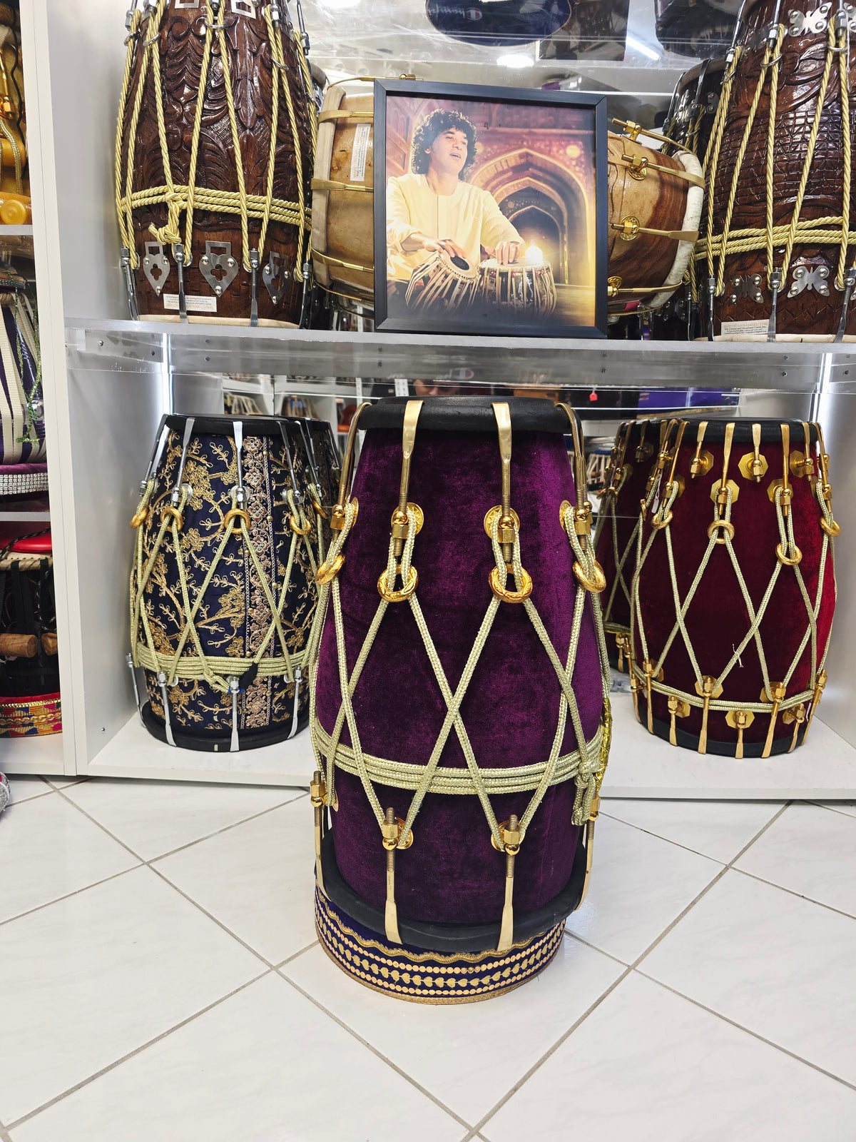 Purple Reign – Premium Purple Velvet Wrapped Red Sheesham Dholak *Minor Cosmetic Blemishes on Bass Skin