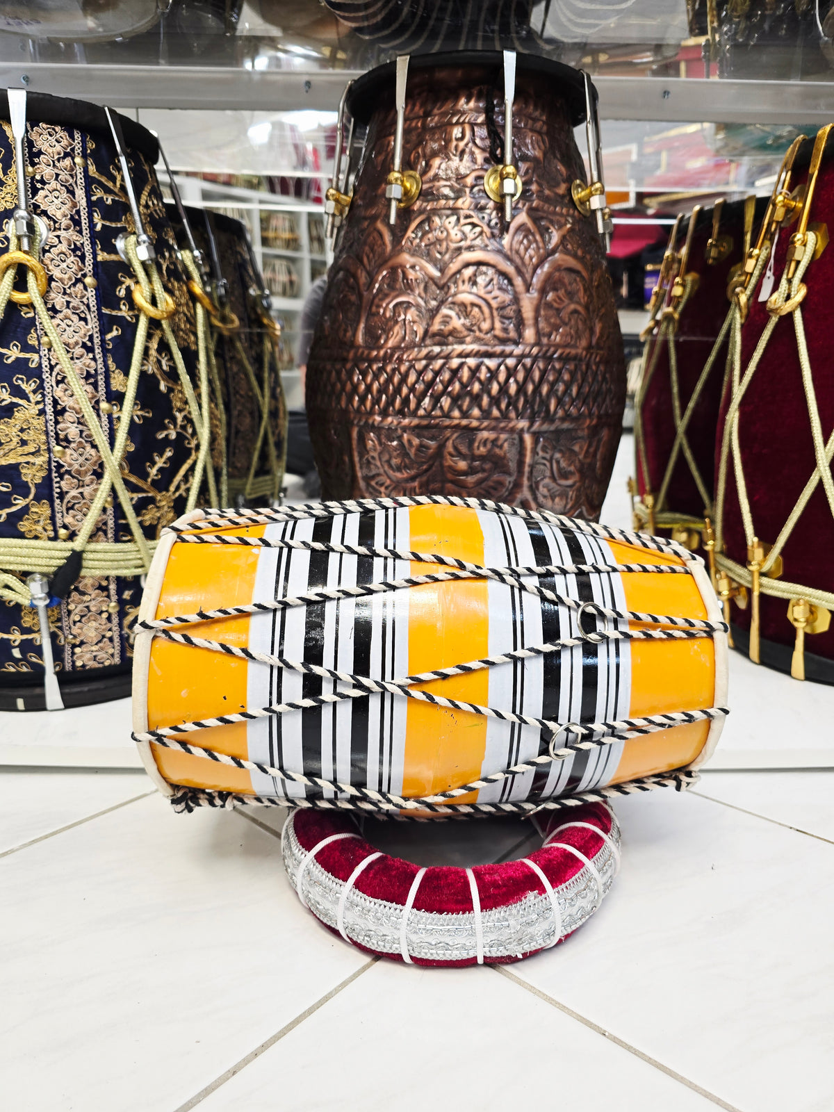 Yellow Toddler Dholak with Black and White Stripes (For Ages 1-3) * Very Minor Cosmetic Defects