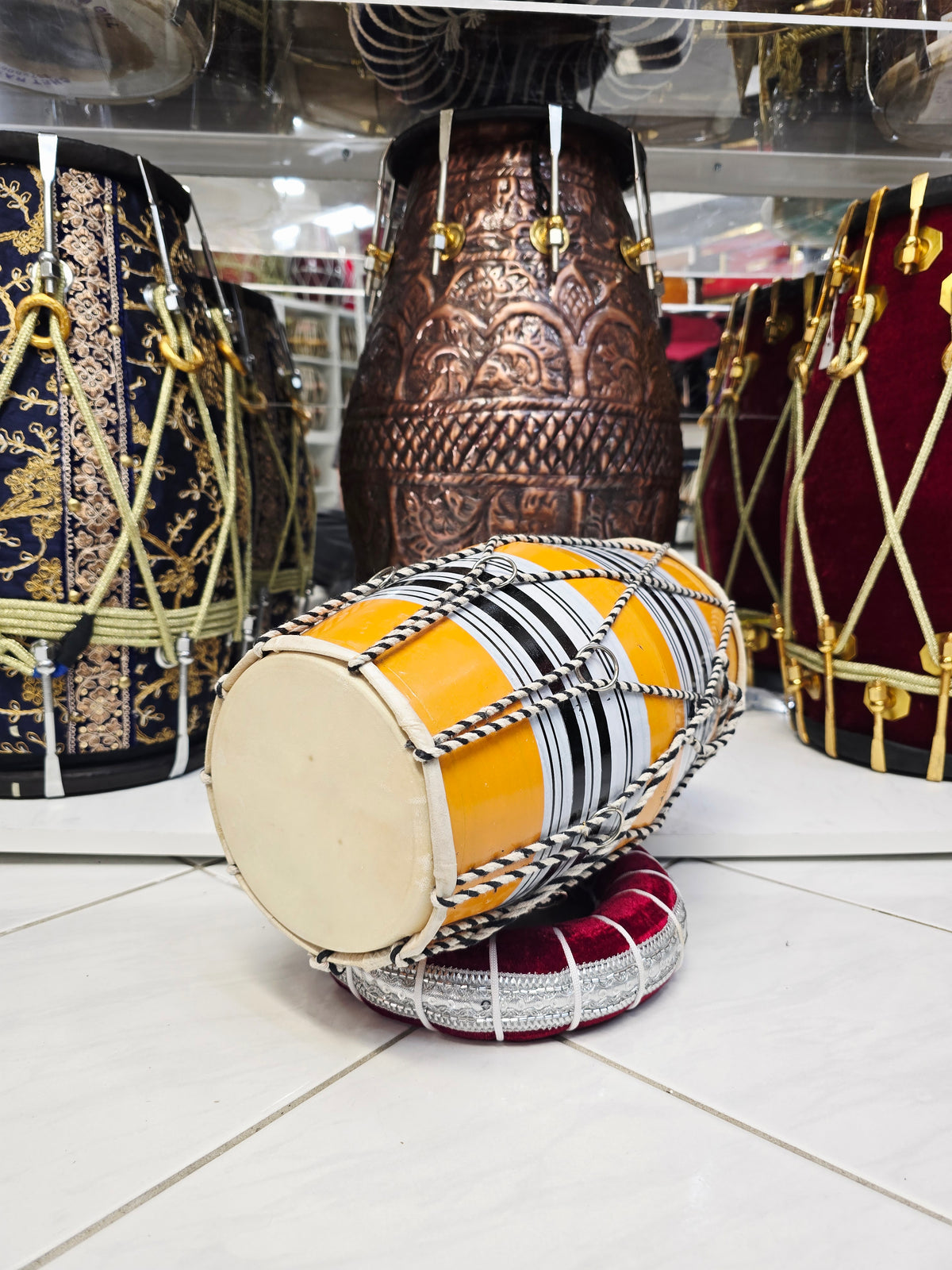 Yellow Toddler Dholak with Black and White Stripes (For Ages 1-3) * Very Minor Cosmetic Defects