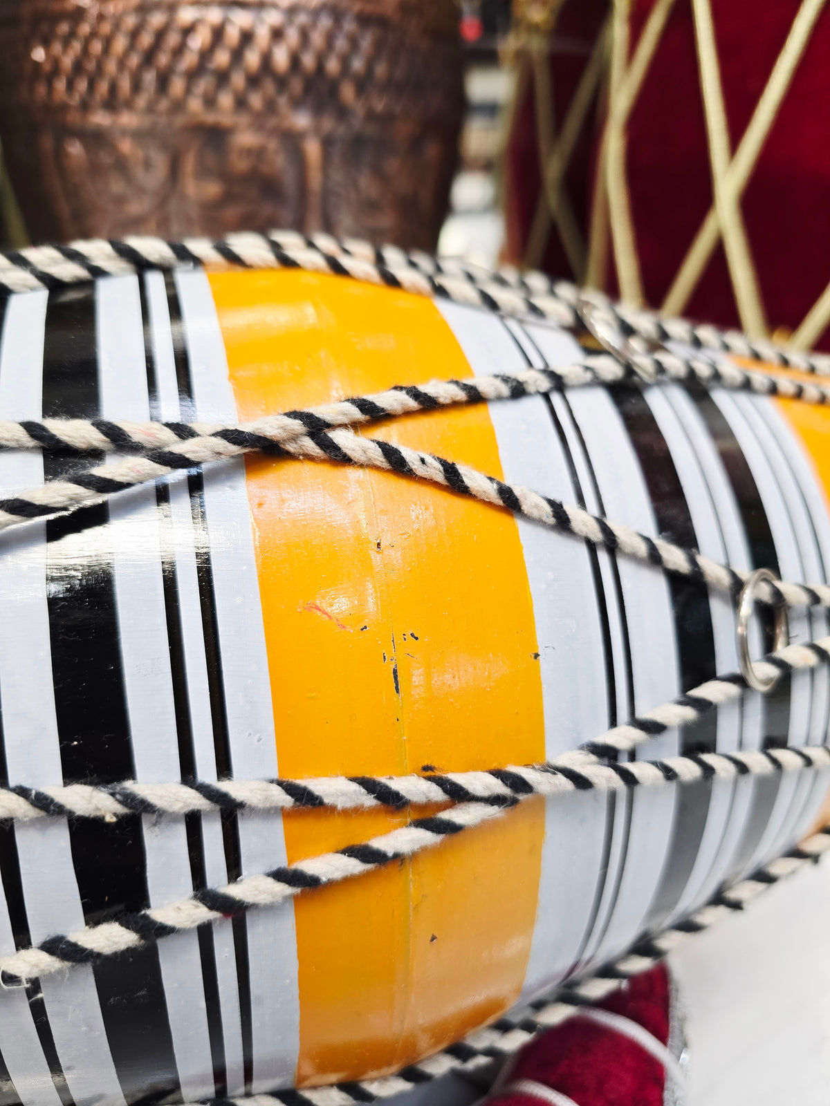 Yellow Toddler Dholak with Black and White Stripes (For Ages 1-3) * Very Minor Cosmetic Defects