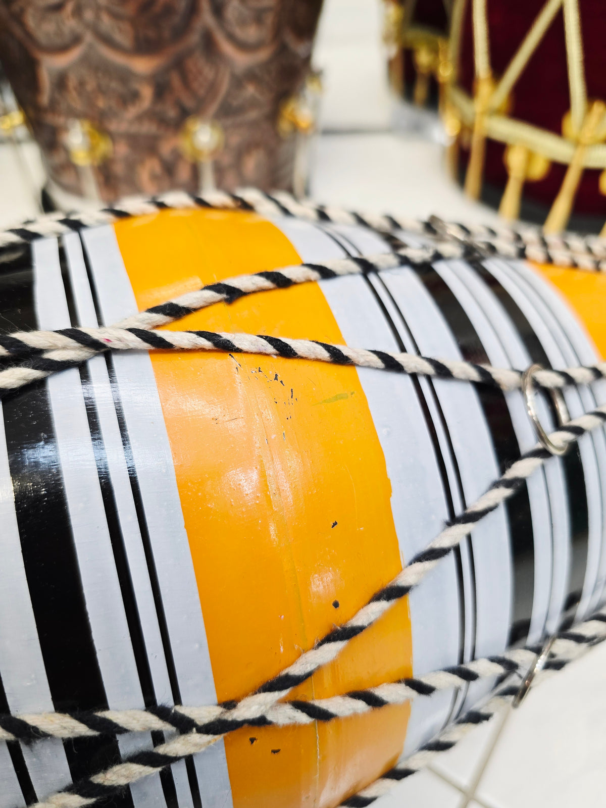 Yellow Toddler Dholak with Black and White Stripes (For Ages 1-3) * Very Minor Cosmetic Defects