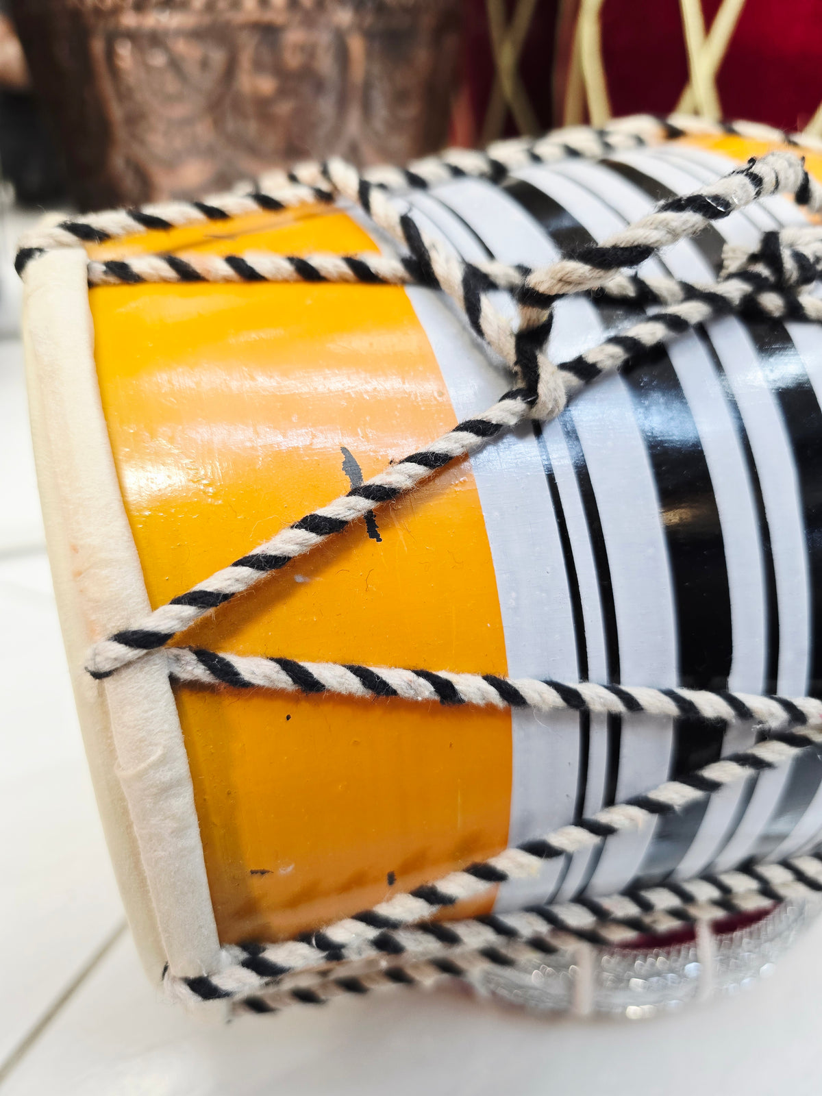 Yellow Toddler Dholak with Black and White Stripes (For Ages 1-3) * Very Minor Cosmetic Defects