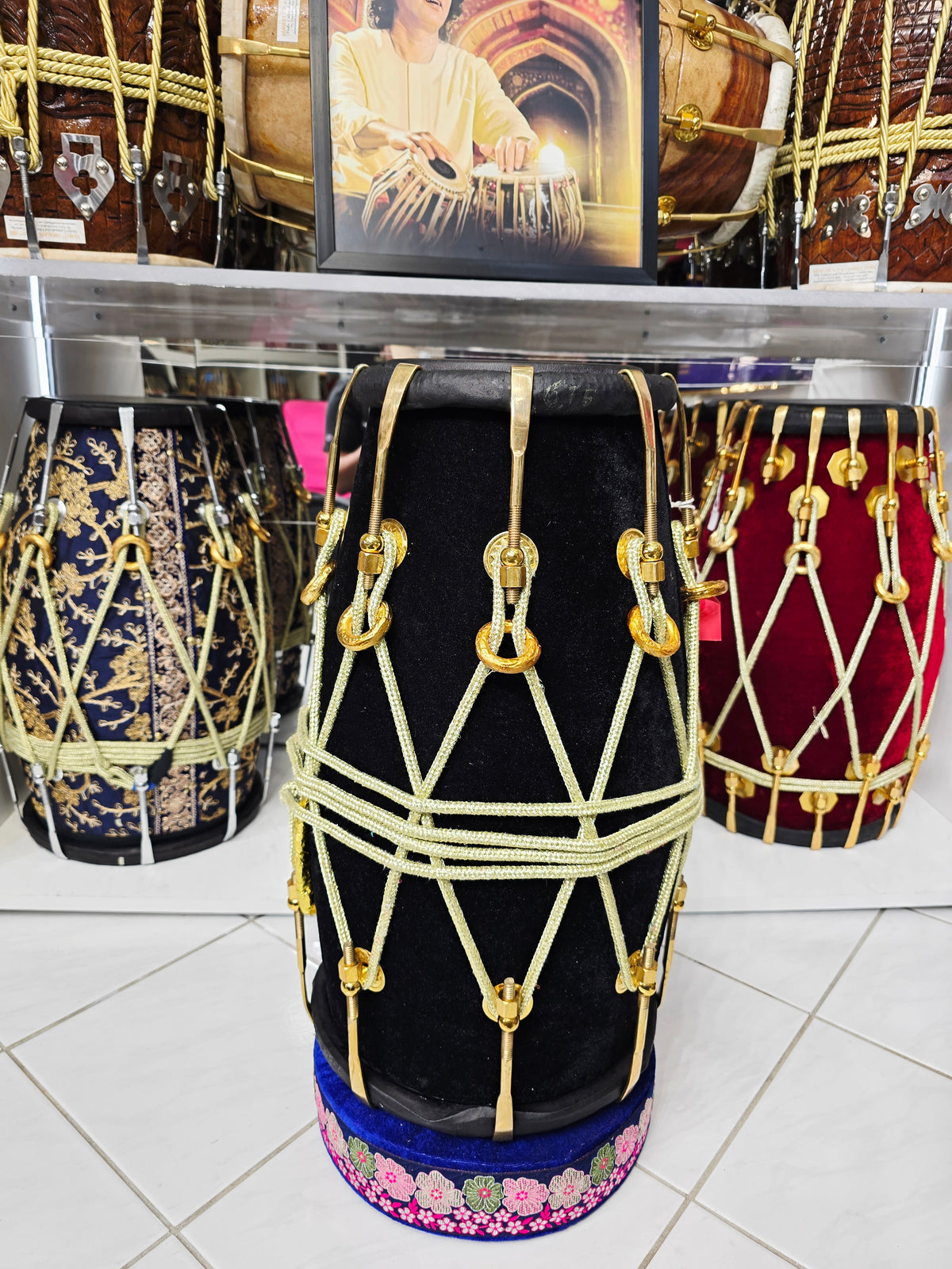 Midnight Maharaja Black Velvet Red Sheesham Dholak