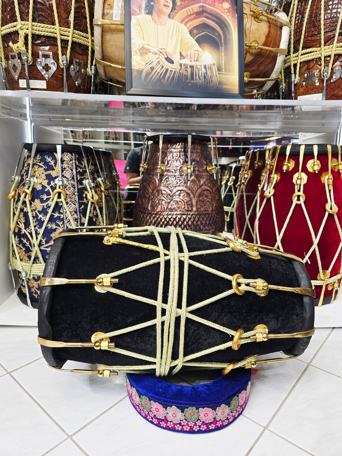 Midnight Maharaja Black Velvet Red Sheesham Dholak