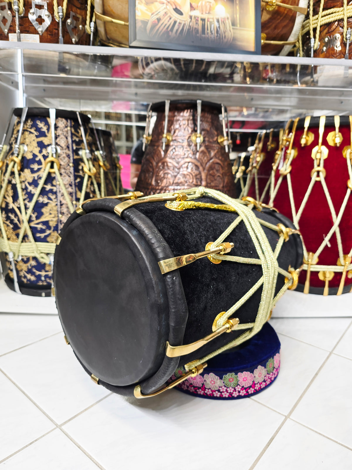 Midnight Maharaja Black Velvet Red Sheesham Dholak