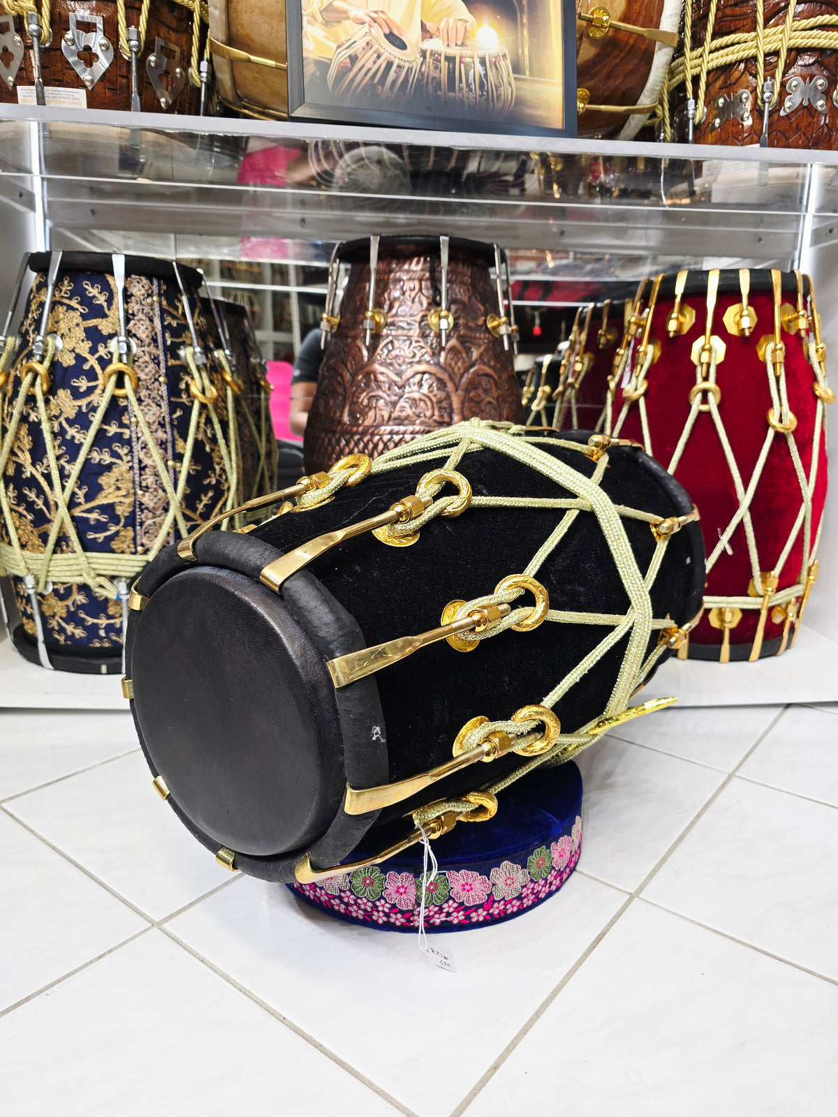 Midnight Maharaja Black Velvet Red Sheesham Dholak