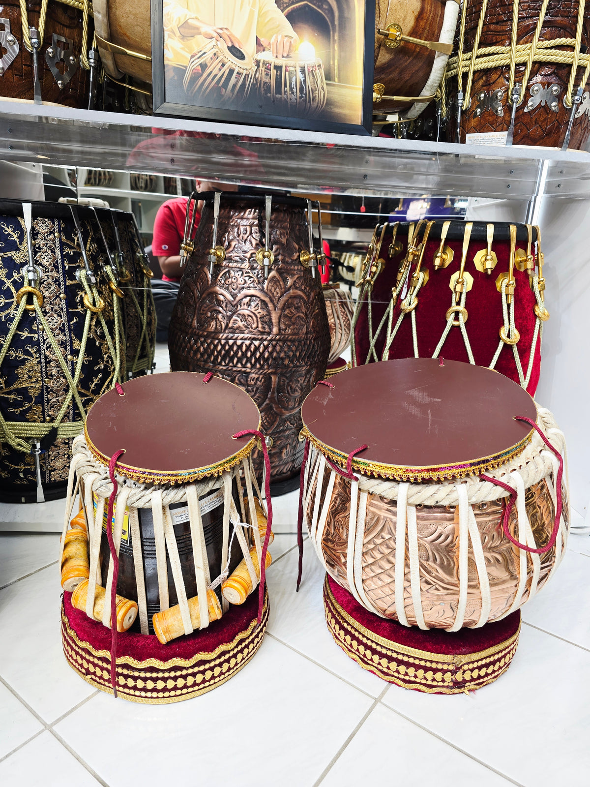 Kalyantra 6" C/C# Mohd. Sharif Niyazi & Sons Dayan + 9.25" Engraved Copper Bayan Concert Tabla Set * Very Minor Cosmetic Blemishes, and Barely Noticeable Hissing