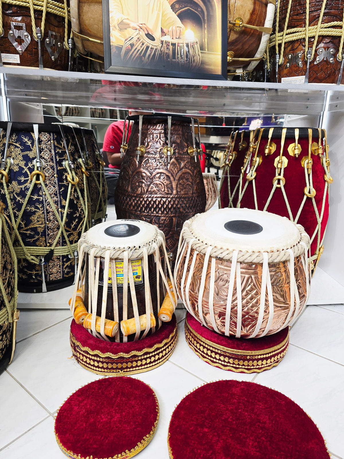 Kalyantra 6" C/C# Mohd. Sharif Niyazi & Sons Dayan + 9.25" Engraved Copper Bayan Concert Tabla Set * Very Minor Cosmetic Blemishes, and Barely Noticeable Hissing