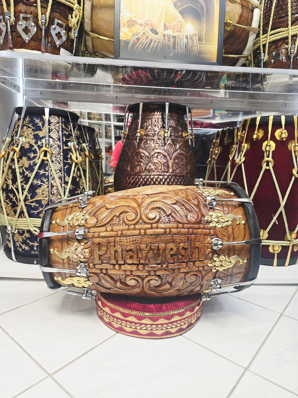 Rajmahal Custom-Engraved Red Sheesham Chetram Dholak For Pharvesh