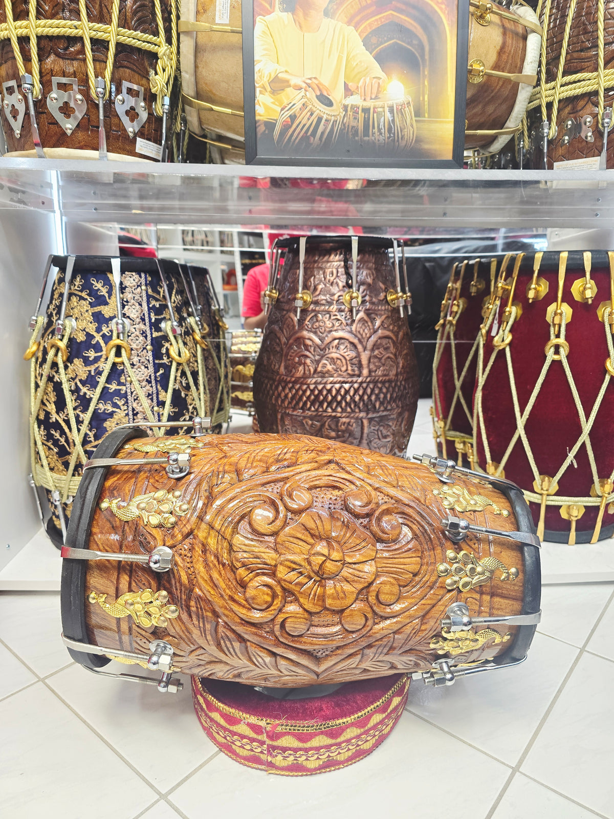 Rajmahal Custom-Engraved Red Sheesham Chetram Dholak For Pharvesh