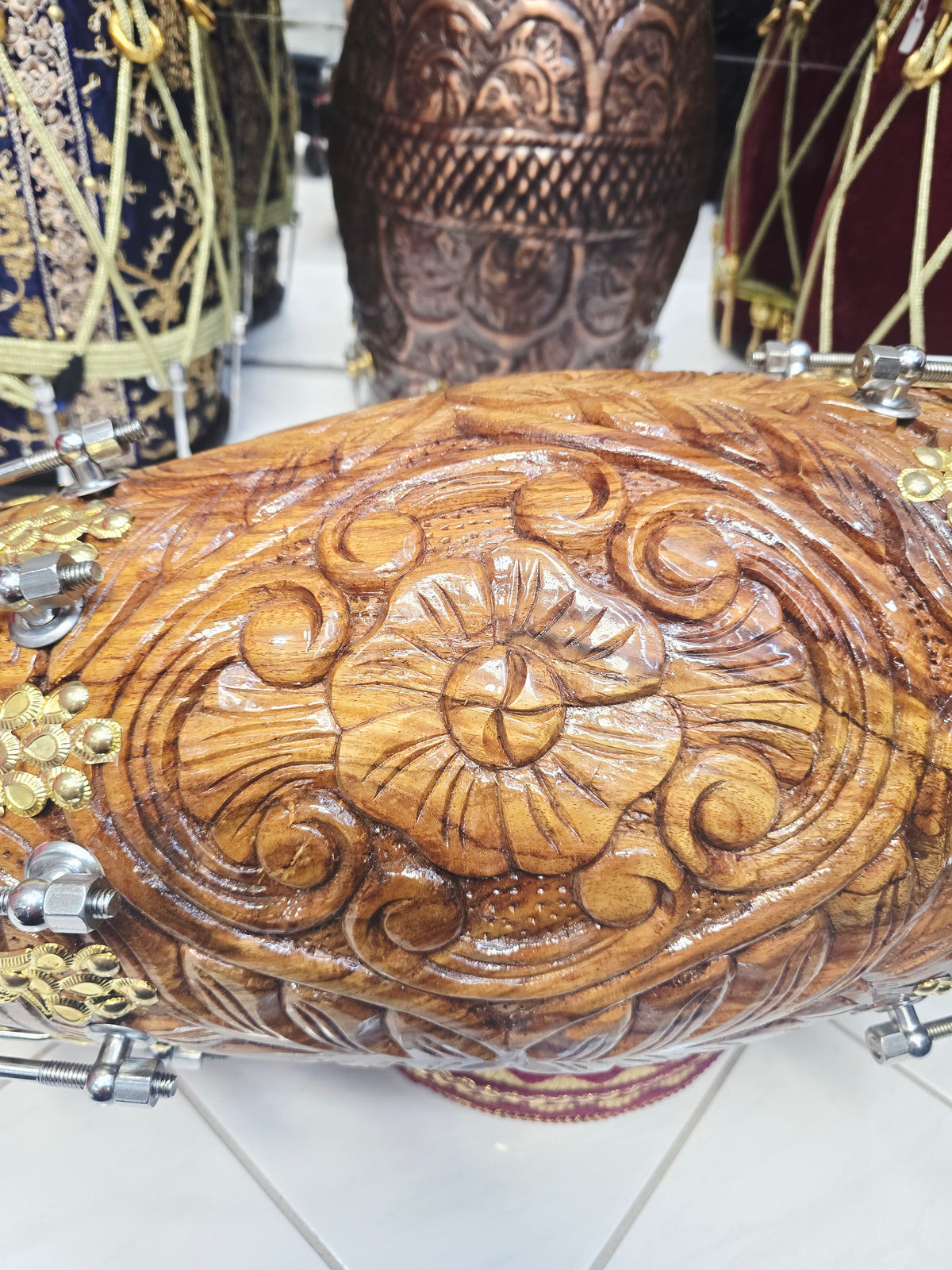 Rajmahal Custom-Engraved Red Sheesham Chetram Dholak For Pharvesh