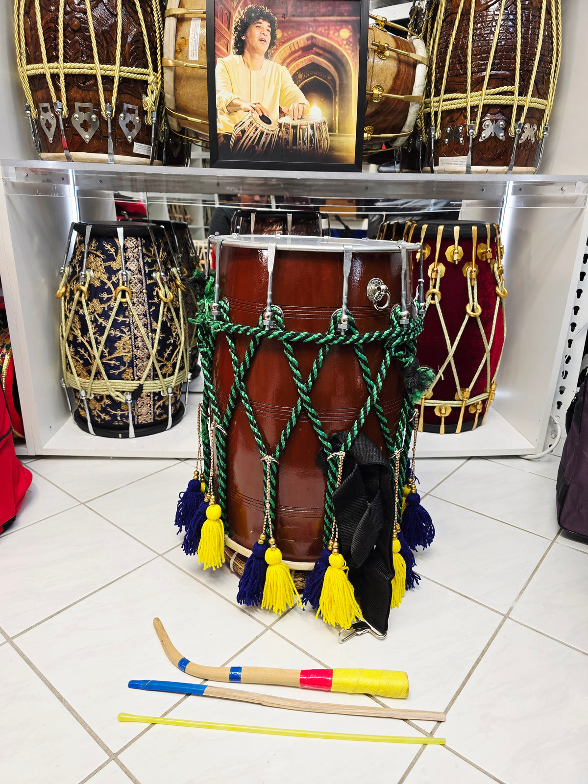 Royal Carnival 18.5" Punjabi Dhol – Green & Black Rope Mid- Sized