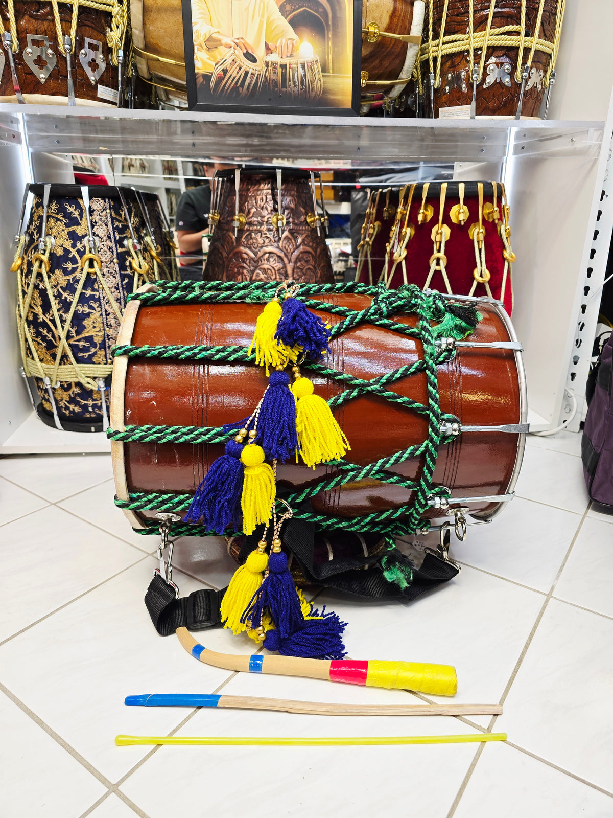 Royal Carnival 18.5" Punjabi Dhol – Green & Black Rope Mid- Sized