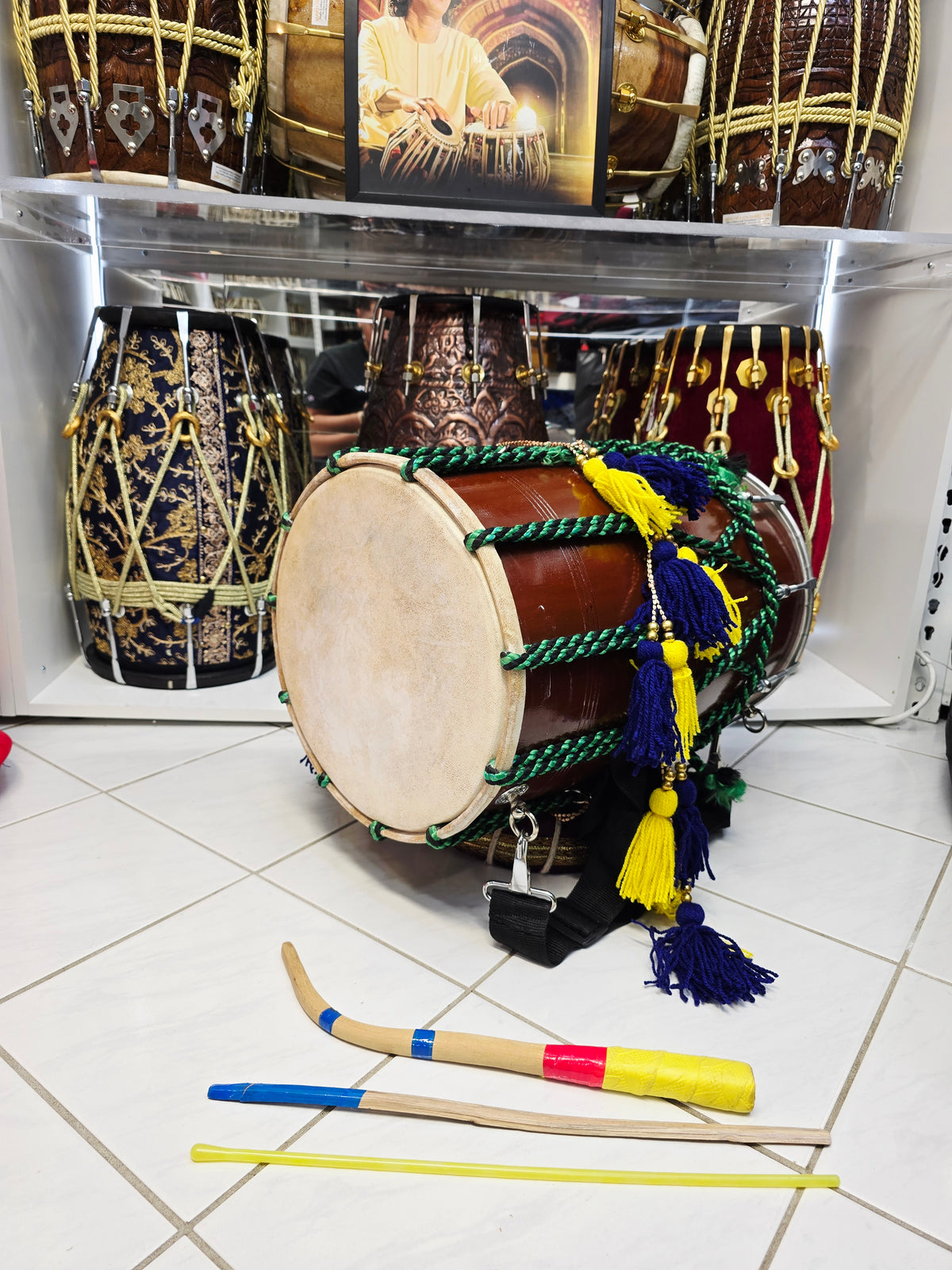 Royal Carnival 18.5" Punjabi Dhol – Green & Black Rope Mid- Sized