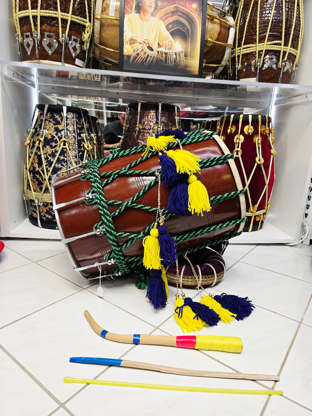 Royal Carnival 18.5" Punjabi Dhol – Green & Black Rope Mid- Sized