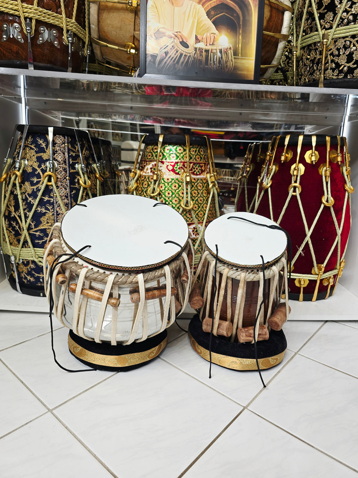 Naad Jyoti Professional Tabla Set | 5.25" E/F Red Sheesham Dayan with Mohd. Sharif Skin & 9.25" Brass Bayan | Very Minor Cosmetic Blemishes