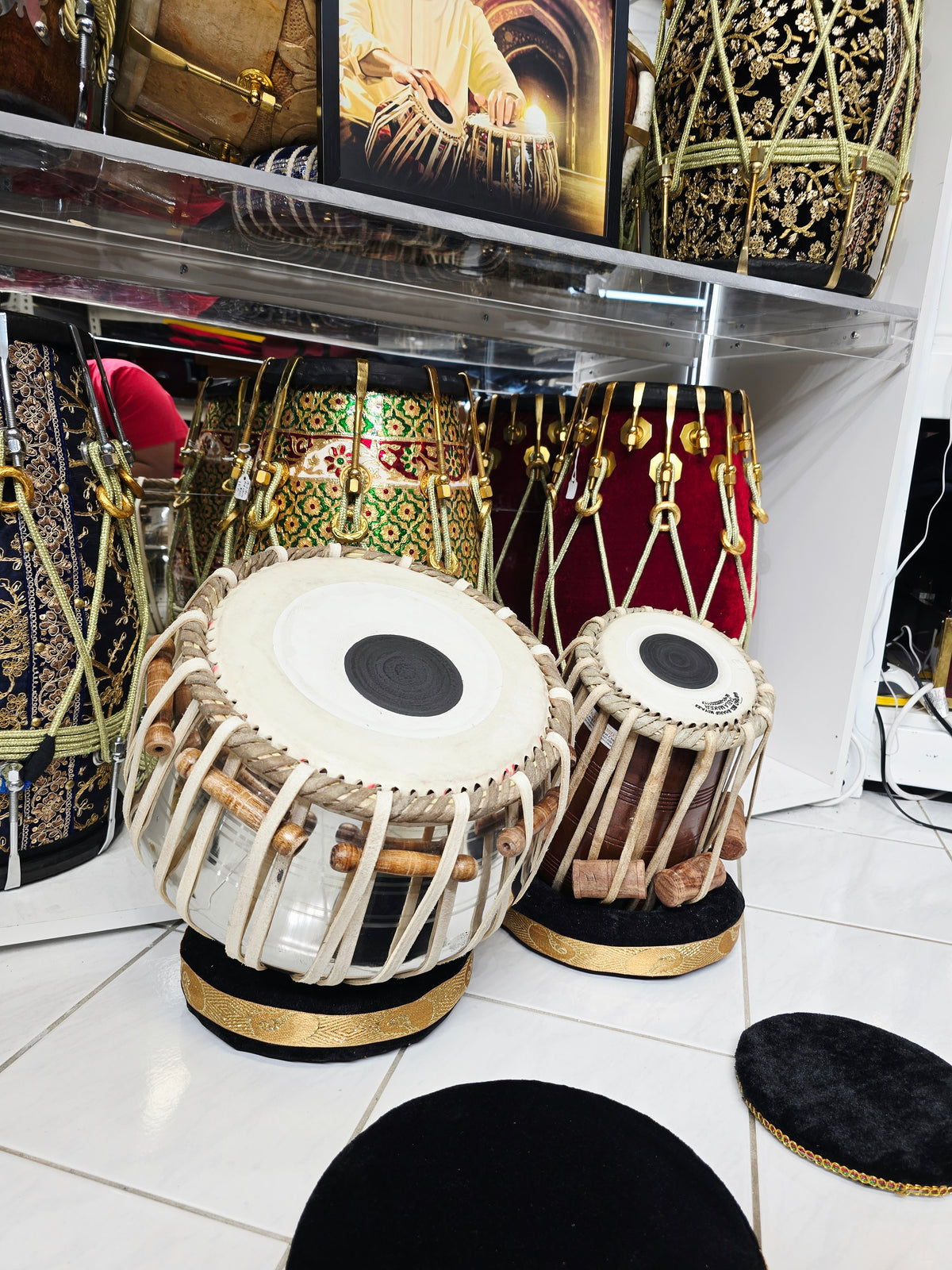 Naad Jyoti Professional Tabla Set | 5.25" E/F Red Sheesham Dayan with Mohd. Sharif Skin & 9.25" Brass Bayan | Very Minor Cosmetic Blemishes