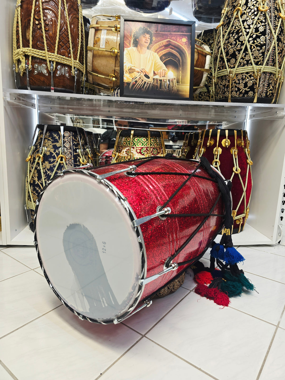 Crimson Stardust 23.75" Fiberglass Punjabi Dhol with Composite Plastic Skins on Both Sides  *Very Minor Cosmetic Blemishes
