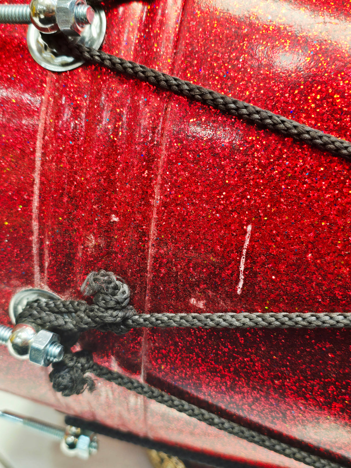 Crimson Stardust 23.75" Fiberglass Punjabi Dhol with Composite Plastic Skins on Both Sides  *Very Minor Cosmetic Blemishes