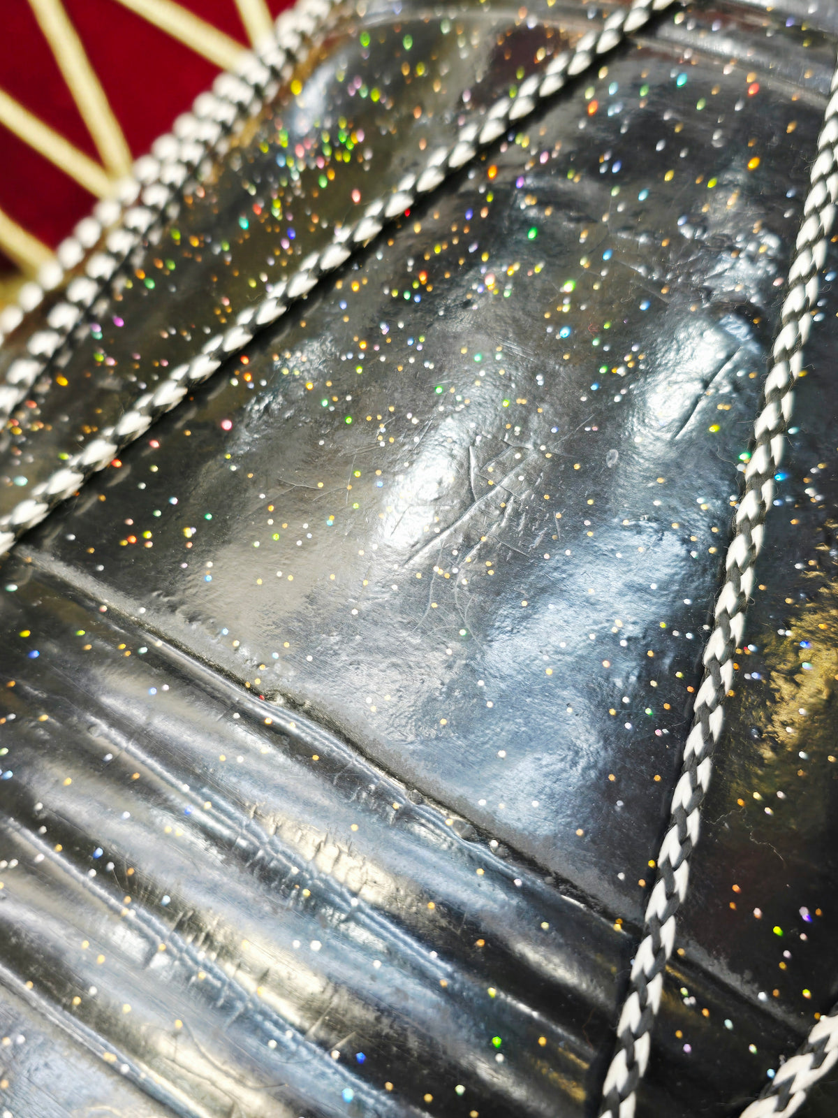 Midnight Nebula Punjabi Dhol | Sparkly Black Fiberglass Shell | Composite Plastic Skins on Both Sides | Minor Cosmetic Blemishes