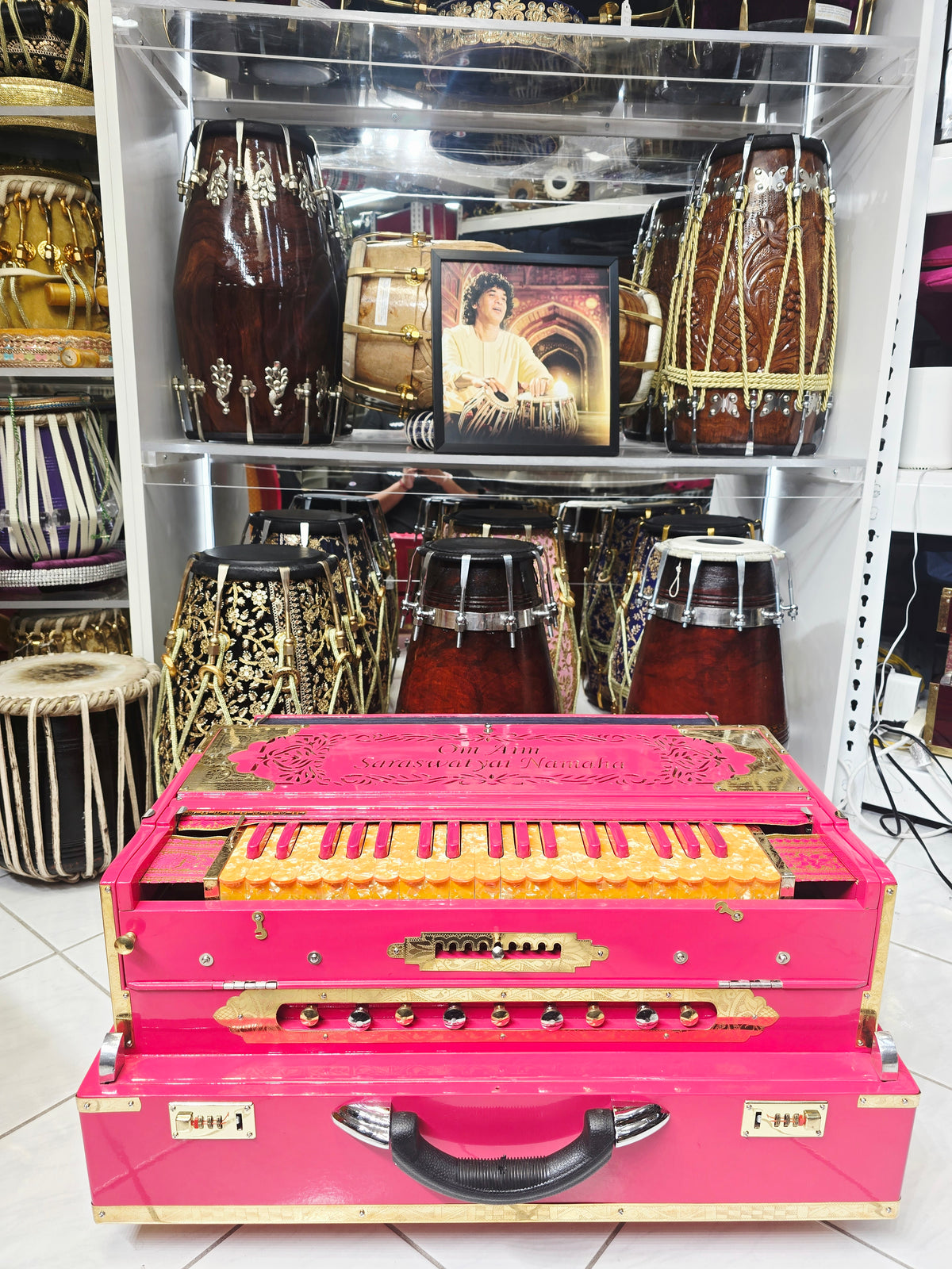 Suramayi Empress | 3 Reed BMF 9 Changer Pink Harmonium with Pink & Golden-Orange Keys