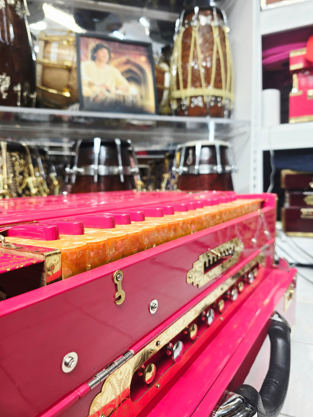 Suramayi Empress | 3 Reed BMF 9 Changer Pink Harmonium with Pink & Golden-Orange Keys