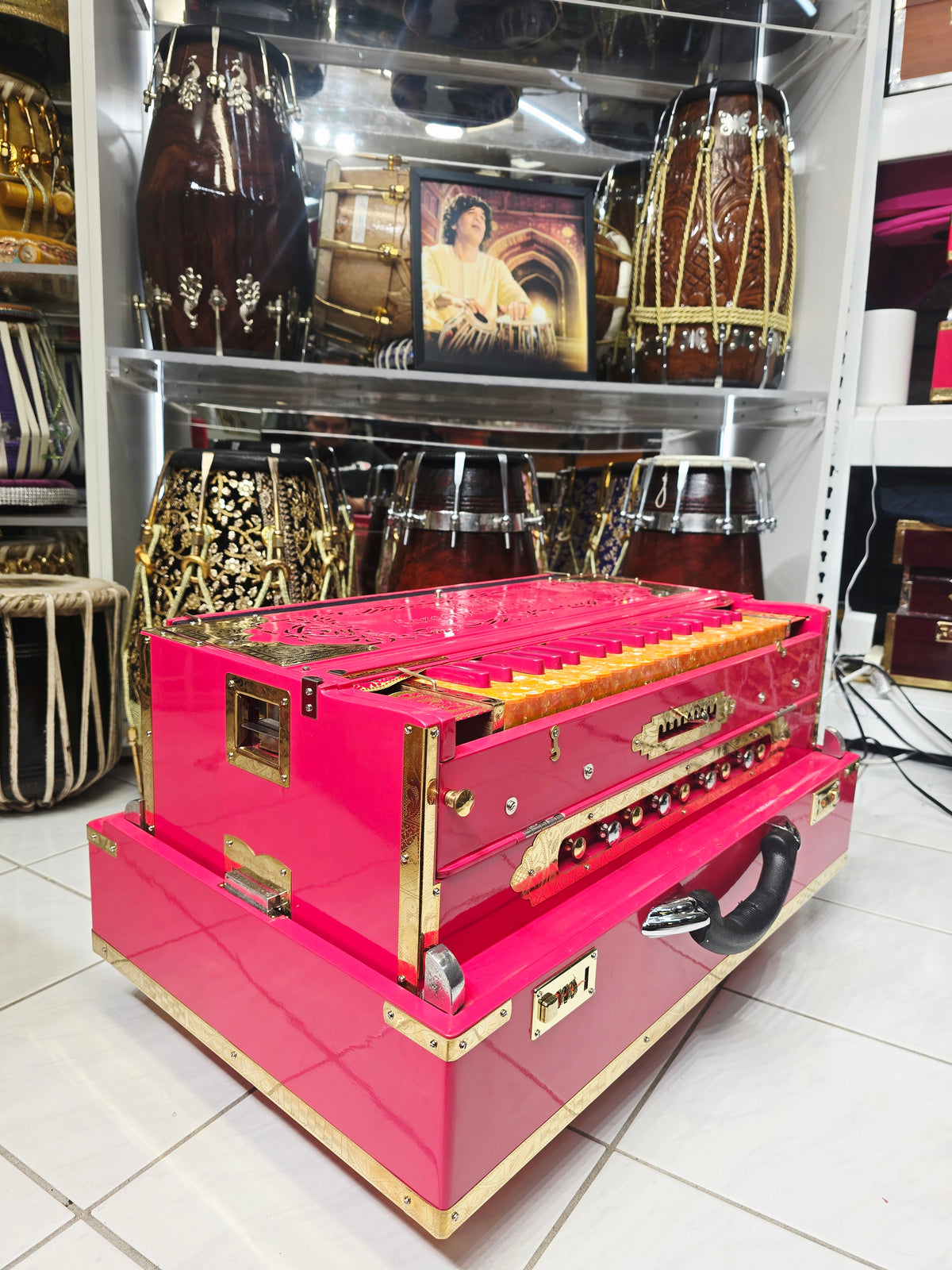 Suramayi Empress | 3 Reed BMF 9 Changer Pink Harmonium with Pink & Golden-Orange Keys
