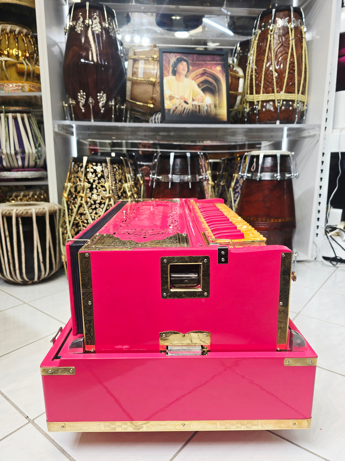 Suramayi Empress | 3 Reed BMF 9 Changer Pink Harmonium with Pink & Golden-Orange Keys