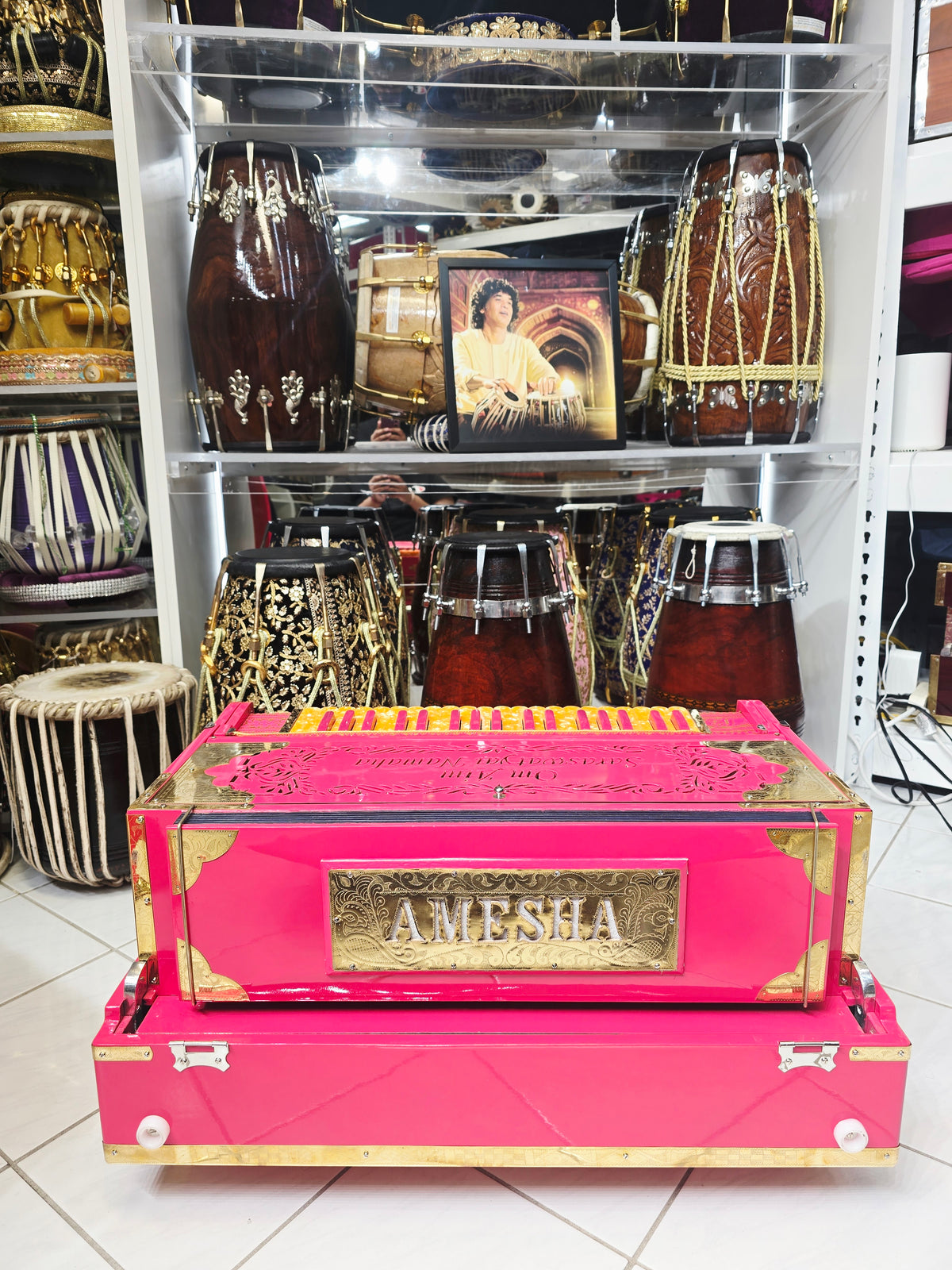 Suramayi Empress | 3 Reed BMF 9 Changer Pink Harmonium with Pink & Golden-Orange Keys