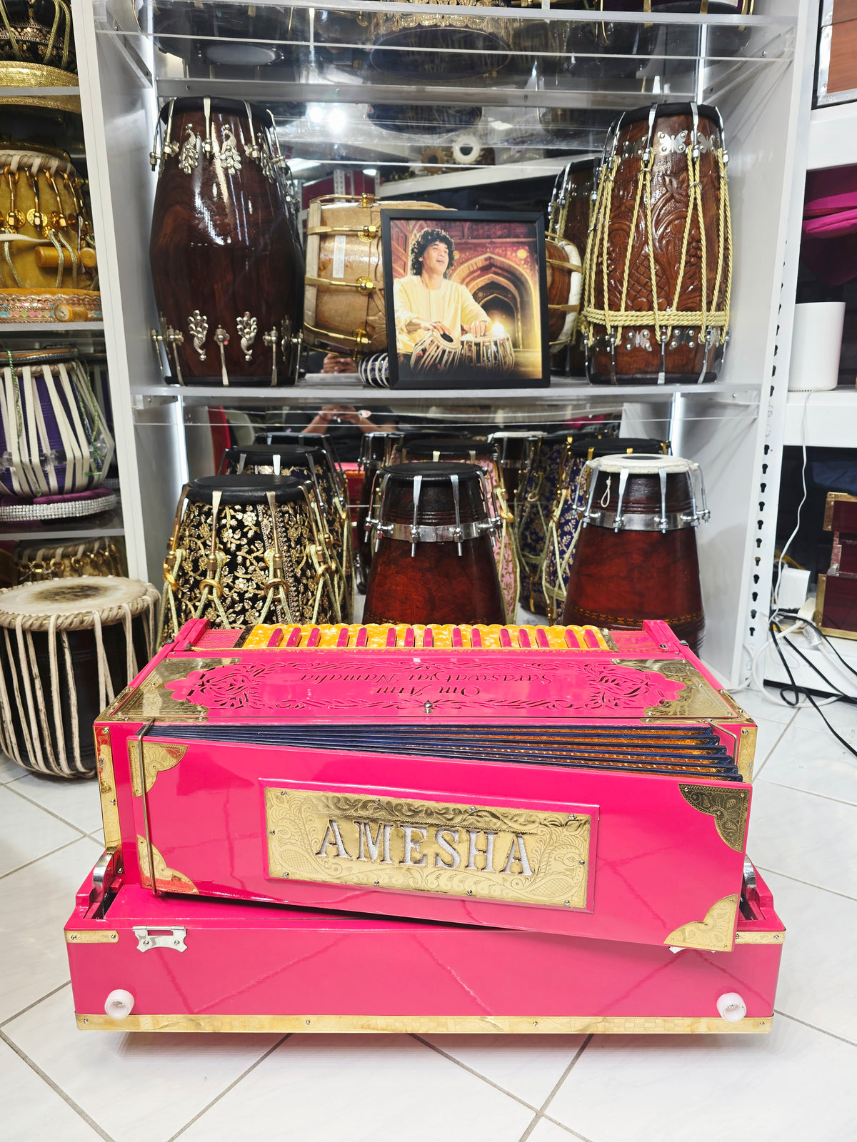 Suramayi Empress | 3 Reed BMF 9 Changer Pink Harmonium with Pink & Golden-Orange Keys