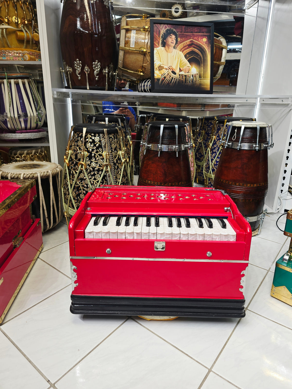 Crimson Melody: Compact Red 32 Key Semi-Pro Boxed Harmonium (with Minor Cosmetic Imperfections) with Coupler (Without Stoppers)