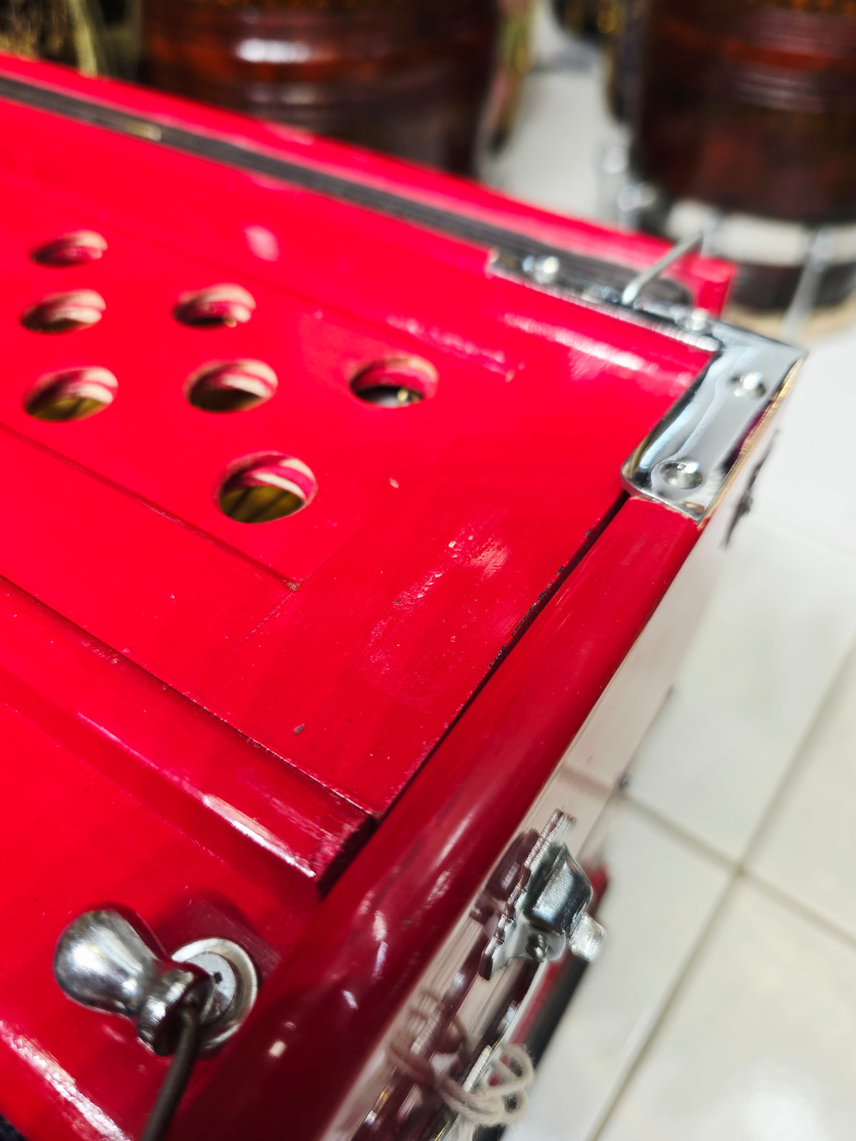 Crimson Melody: Compact Red 32 Key Semi-Pro Boxed Harmonium (with Minor Cosmetic Imperfections) with Coupler (Without Stoppers)