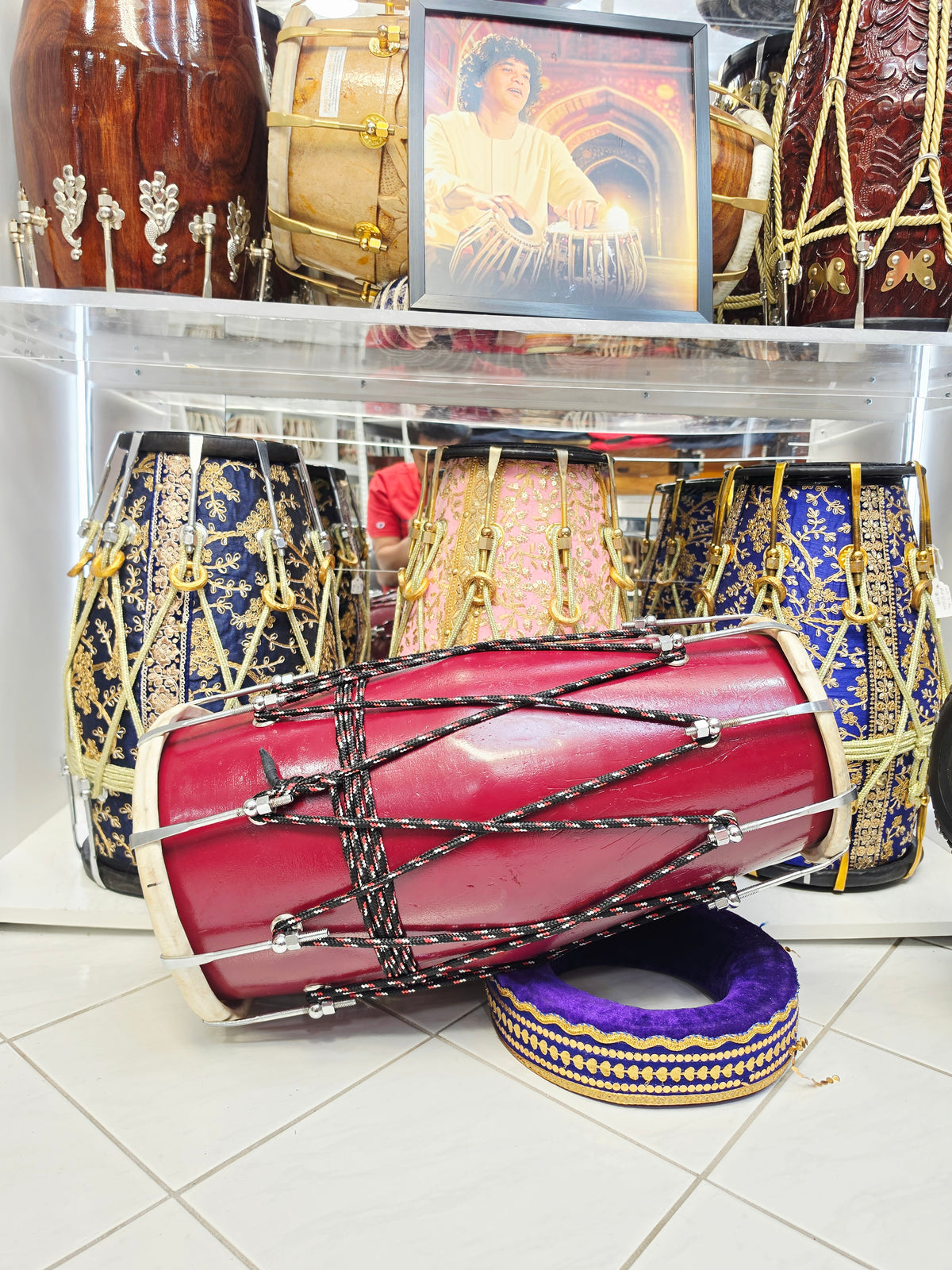 Rangmahal Royale | Burgundy Painted 13.8lbs 22" Refurbished West Indian Bolted Dholak *Minor Cosmetic Blemishes