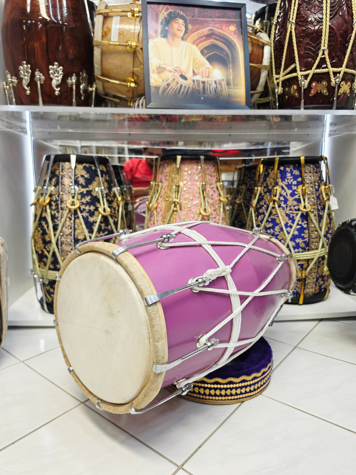 Lavanya Melody | 22" 16lbs Lavender Painted Refurbished West Indian Bolted Dholak *Minor Cosmetic Blemishes