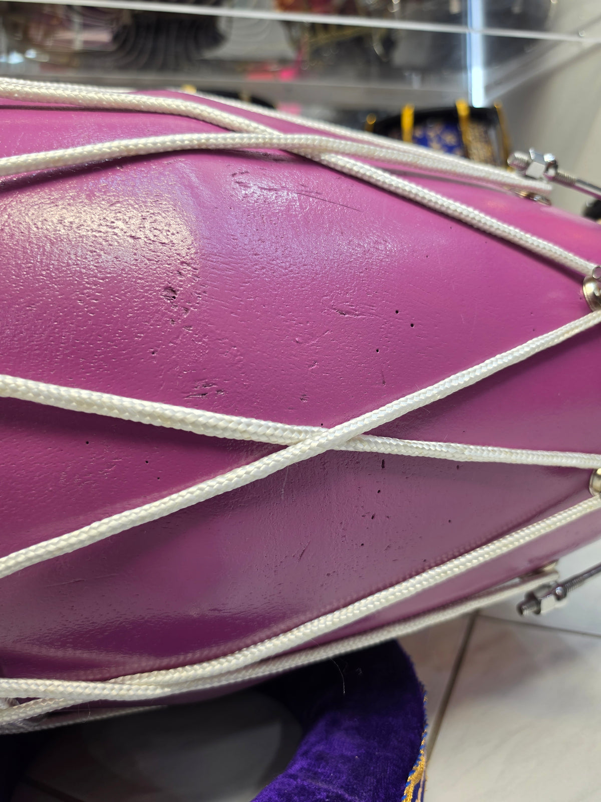 Lavanya Melody | 22" 16lbs Lavender Painted Refurbished West Indian Bolted Dholak *Minor Cosmetic Blemishes