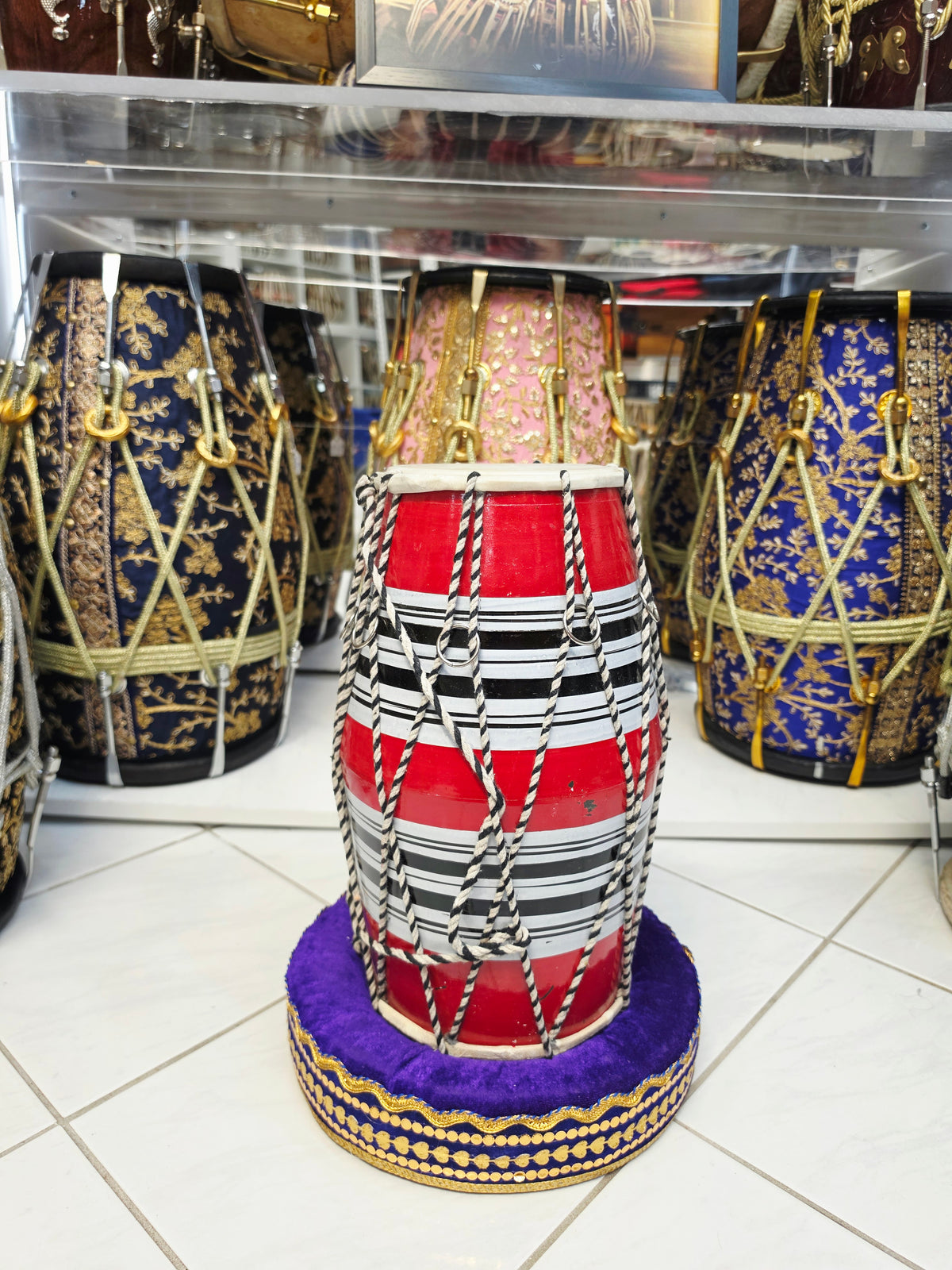 Red Toddler Dholak with Black & White Stripes (For Ages 1-3) *Cosmetic Defects