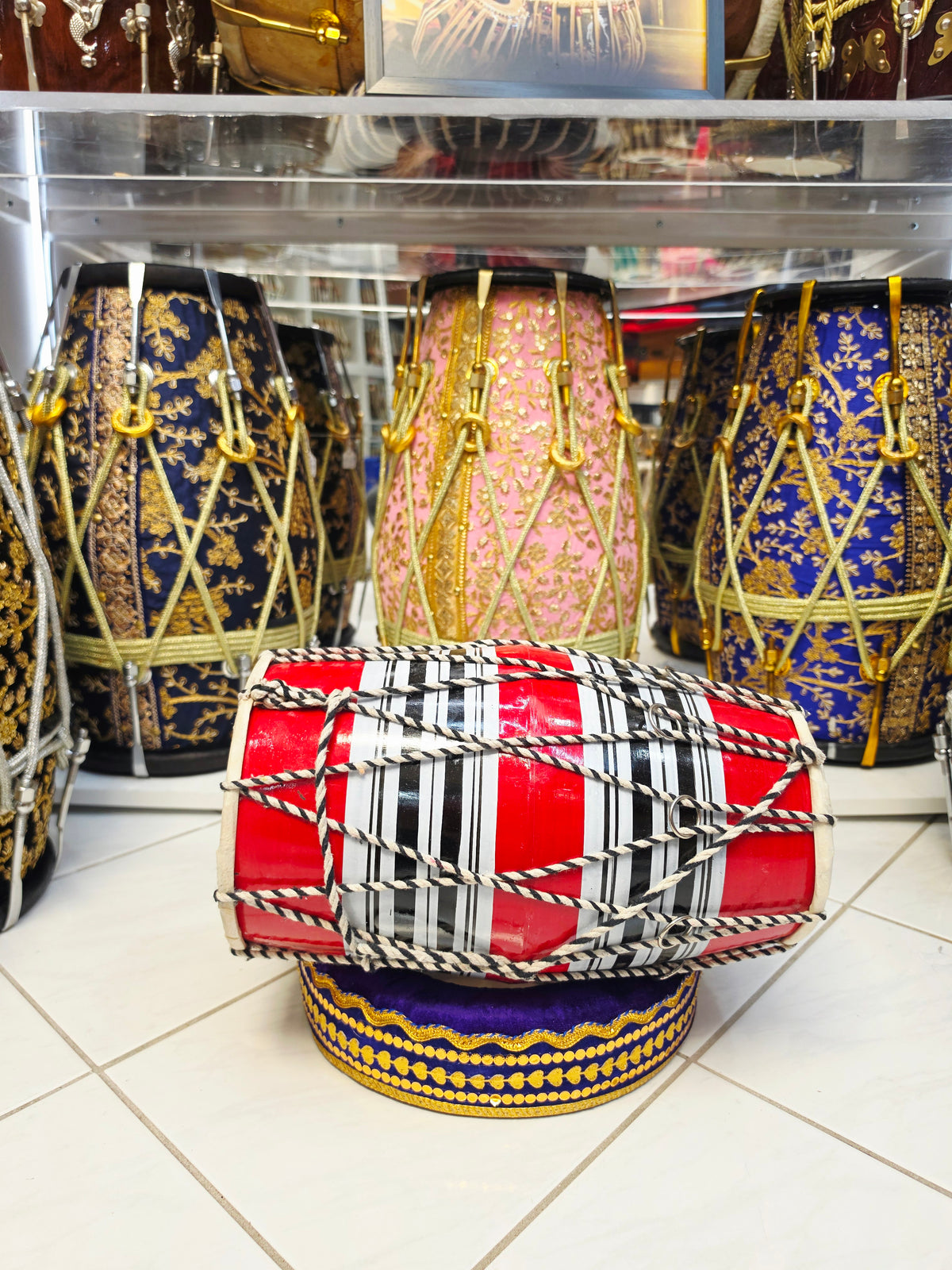 Red Toddler Dholak with Black & White Stripes (For Ages 1-3) *Cosmetic Defects