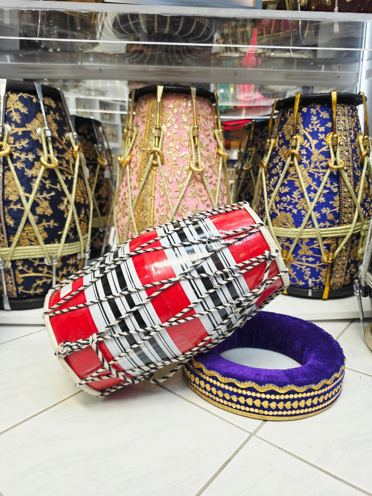 Red Toddler Dholak with Black & White Stripes (For Ages 1-3) *Cosmetic Defects