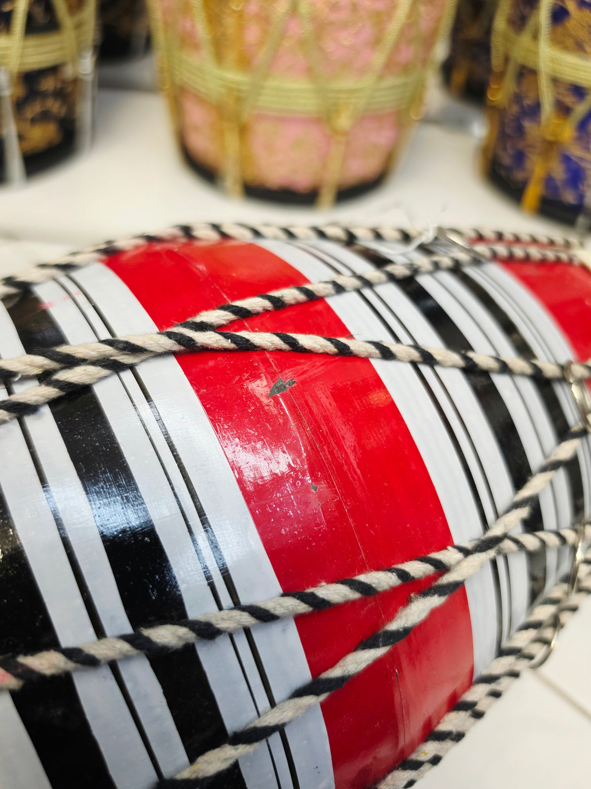 Red Toddler Dholak with Black & White Stripes (For Ages 1-3) *Cosmetic Defects