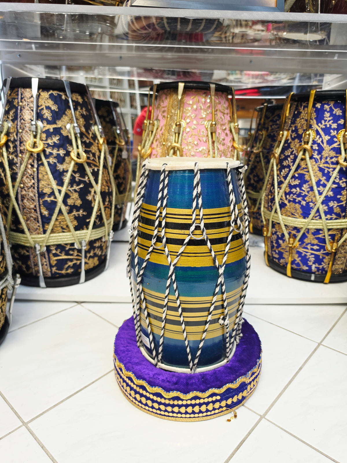 Blue & Gold Toddler Dholak with Black Stripes (For Ages 1-3) * Cosmetic Defects