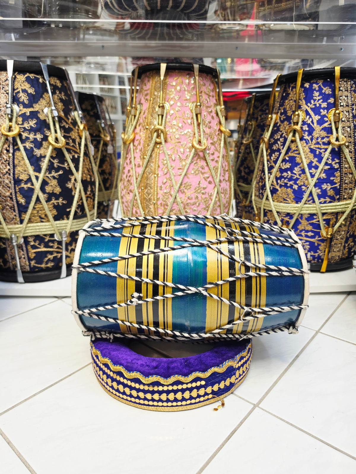Blue & Gold Toddler Dholak with Black Stripes (For Ages 1-3) * Cosmetic Defects